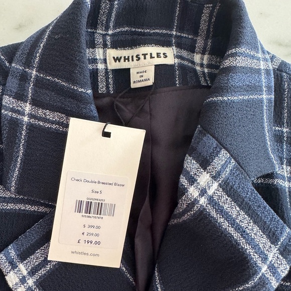 Whistles- NWT Black and Navy Multi Check Double Breasted Plaid Blazer Jacket - Picture 4 of 8